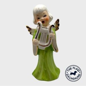 Vintage Green Angel Figurine with Gold Accents